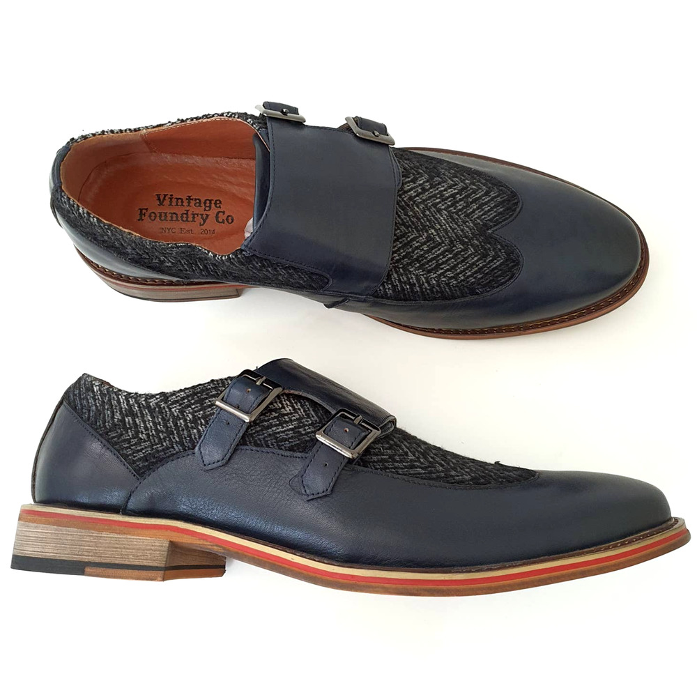 Vintage Foundry Co. Monk Strap Leather Navy Shoes